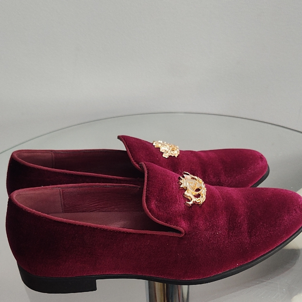 Plush Velvet Loafers with Gold Accents